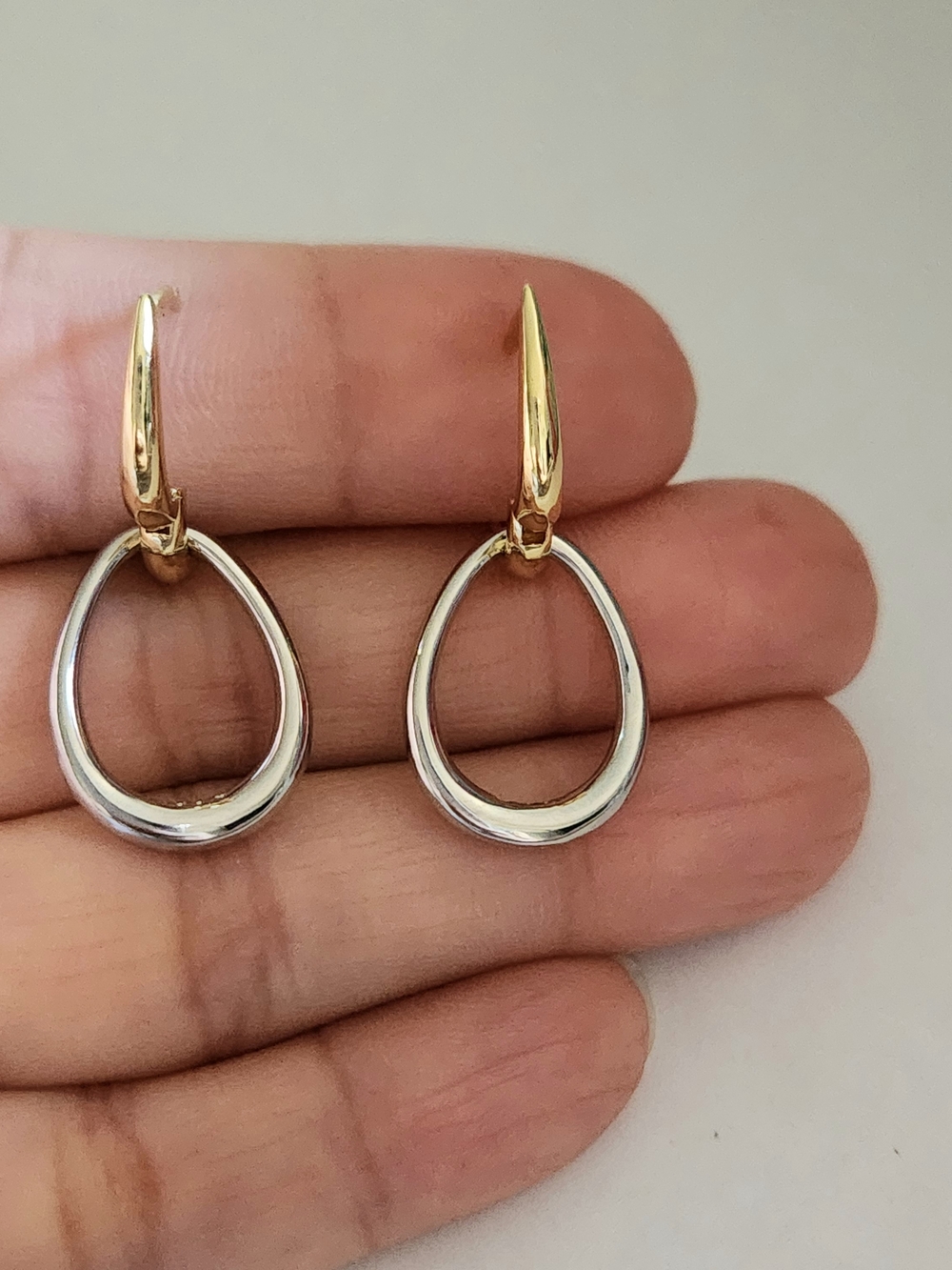 New 18K Gold Plated and 925 Silver Dangle Drop Two Tone Hoop Earrings for Women